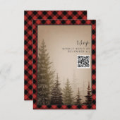 Cartons Réponse Code QR du Mariage Rustic Plaid Brown À feuillage  (Devant / Derrière)