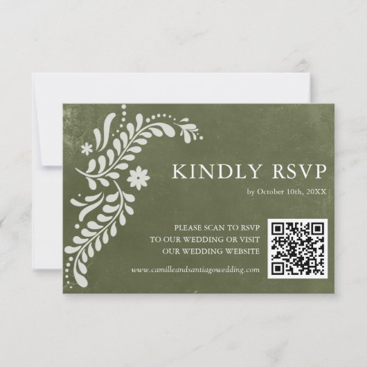 Cartons Réponse Code QR du Mariage vert rustique mexicain (Devant)