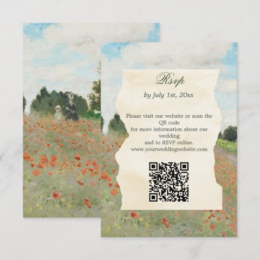 Cartons Réponse Code QR du site Web de mariage champ de coquelicot (Devant / Derrière)