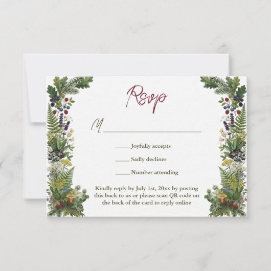 Cartons Réponse Code QR du site Web de mariage de verdure boisée r (Devant)