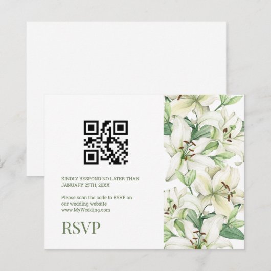 Cartons Réponse Code QR Élégance Fleur de LILY (Devant / Derrière)
