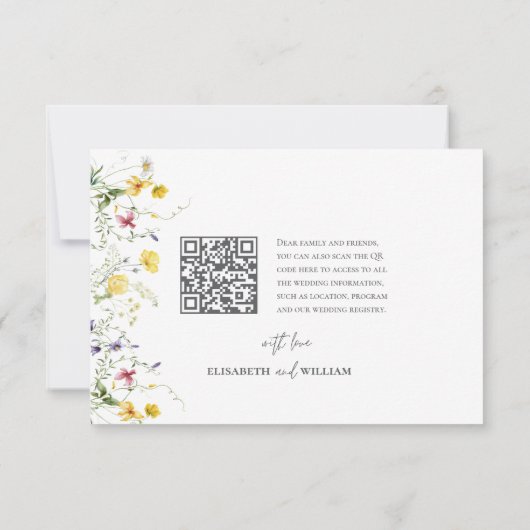 Cartons Réponse Code Qr élégant Aquarelle Fleur sauvage Mariage RS (Dos)