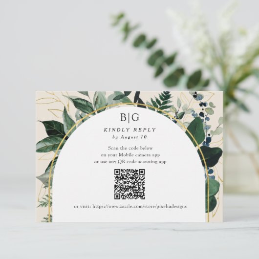 Cartons Réponse Code QR Elégant Beige Moderne Botanique Vert (Debout devant)