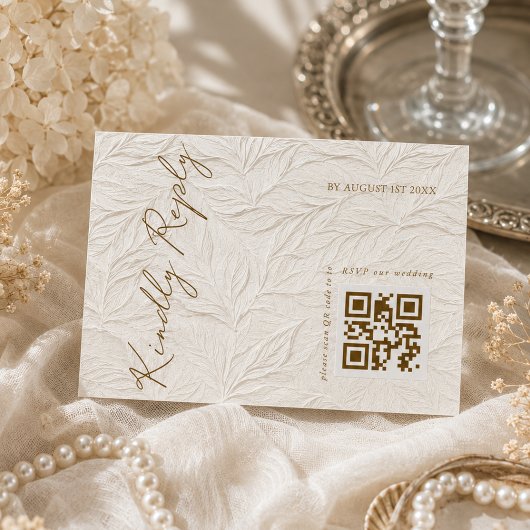 Cartons Réponse Code QR élégant de mariage aux feuilles d'ivoire