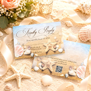 Cartons Réponse Code QR Élégant Étoile de Mer Océan Mariage sur la