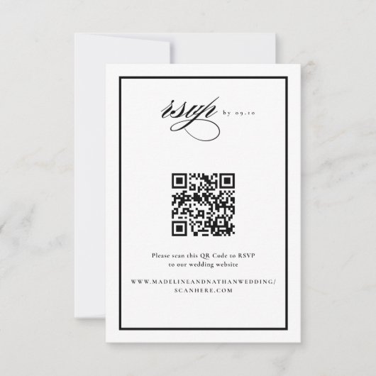 Cartons Réponse Code QR élégant noir et mariage (Devant)