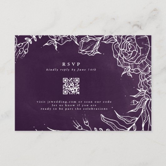 Cartons Réponse Code QR Fleur romantique Wreath violet Mariage (Devant)
