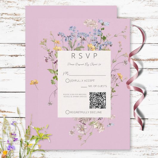 Cartons Réponse Code QR Fleur sauvage rose Boho délicat