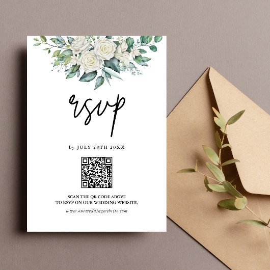 Cartons Réponse Code QR Fleurs de la Rose Blanche pour Mariage