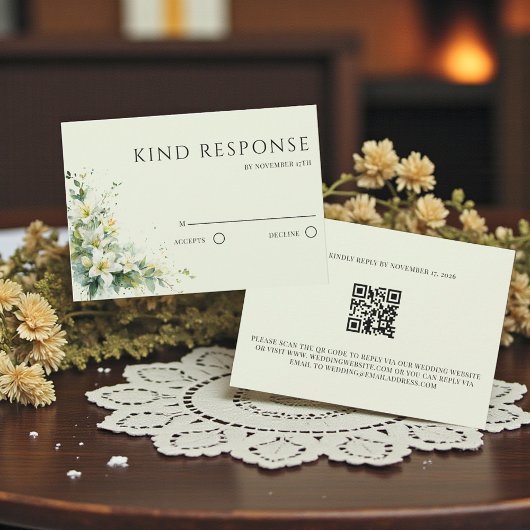 Cartons Réponse Code QR Fleurs de Lys Vallée Vert Sauge Mariage