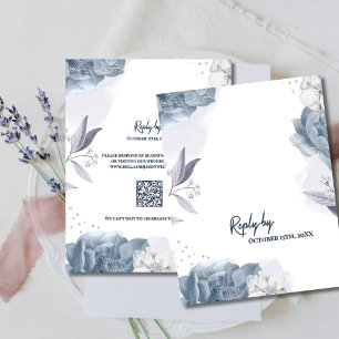 Cartons Réponse Code QR Fleurs Romantiques Bleu Poussiéreux Mariag