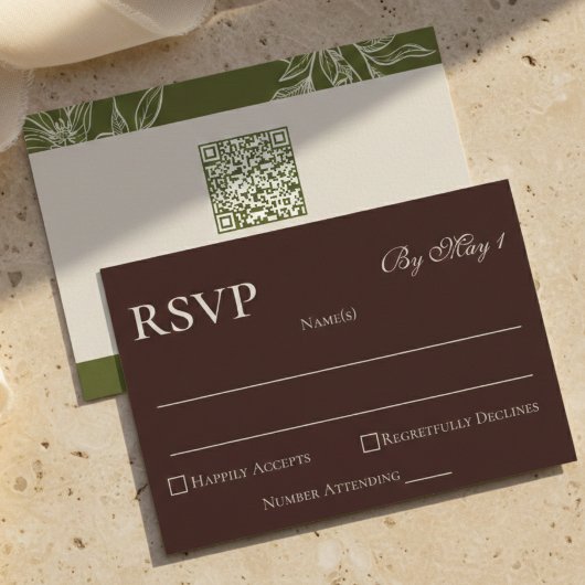 Cartons Réponse Code QR floral marron rustique