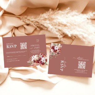 Cartons Réponse Code QR floral romantique Bourgogne & Rosewood pou
