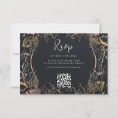 Cartons Réponse Code QR gothique Crâne Mariage floral (Devant)