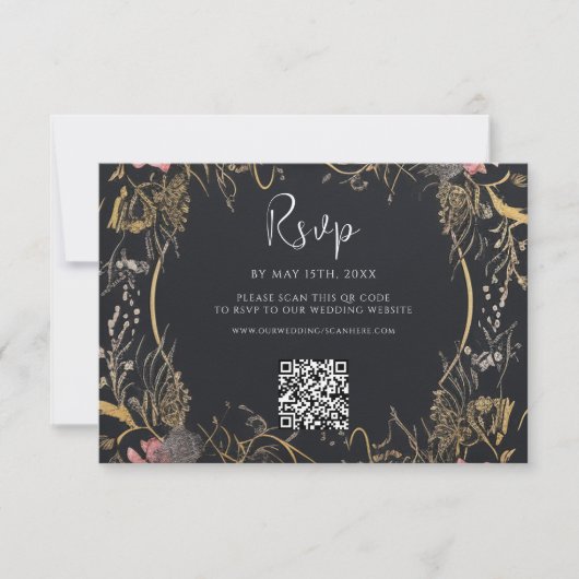Cartons Réponse Code QR gothique Crâne Mariage floral (Devant)