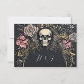 Cartons Réponse Code QR gothique Crâne Mariage floral (Dos)
