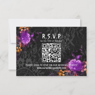 Cartons Réponse Code QR gothique Mariage d'Halloween floral violet