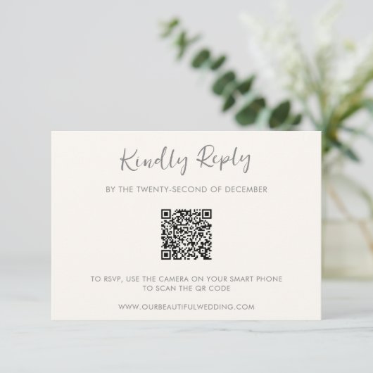 Cartons Réponse Code QR ivoire moderne Mariage simple (Debout devant)