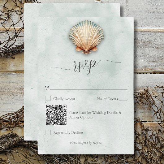 Cartons Réponse Code QR Mariage Aqua Coastal Seashell