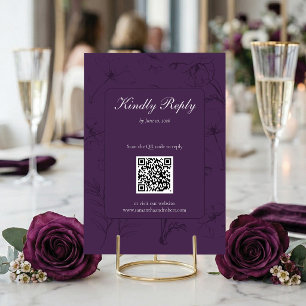 Cartons Réponse Code QR Mariage Art Linéaire Fleur Pourpre Élégant