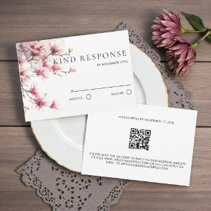 Cartons Réponse Code QR mariage au magnolia rose aquarelle
