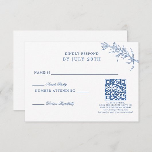 Cartons Réponse Code QR Mariage bleu classique élégant (Devant / Derrière)