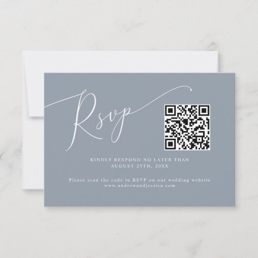 Cartons Réponse Code QR Mariage bleu poussiéreux minimal (Devant)