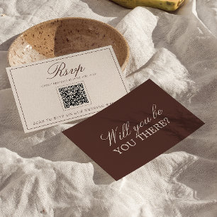 Cartons Réponse Code QR Mariage Brun Chocolat Élégant Ancien Argen
