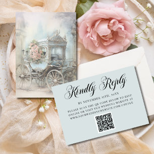 Cartons Réponse Code QR Mariage Conte de Fées Carrosse Enchanté Bl