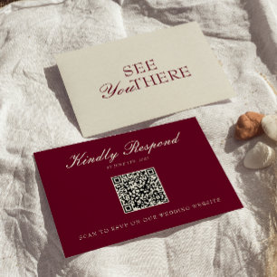 Cartons Réponse Code QR Mariage Crème de Bourgogne Élégant Vieille