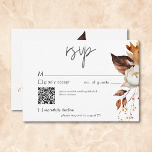 Cartons Réponse Code QR Mariage de cadre Floral Neutre Automne Mod
