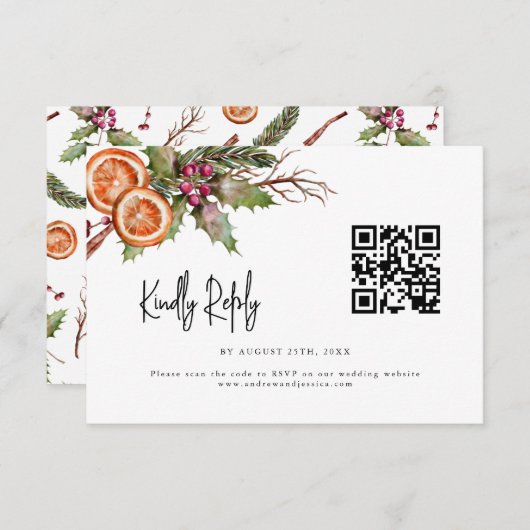 Cartons Réponse Code QR Mariage de Noël rustique (Devant / Derrière)