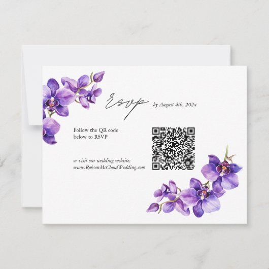 Cartons Réponse Code QR mariage de script Elegant Orchid (Devant)