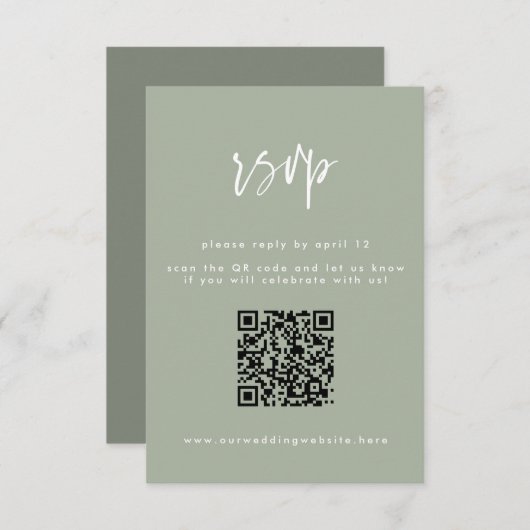 Cartons Réponse Code QR Mariage de script vert de taille minimale (Devant / Derrière)