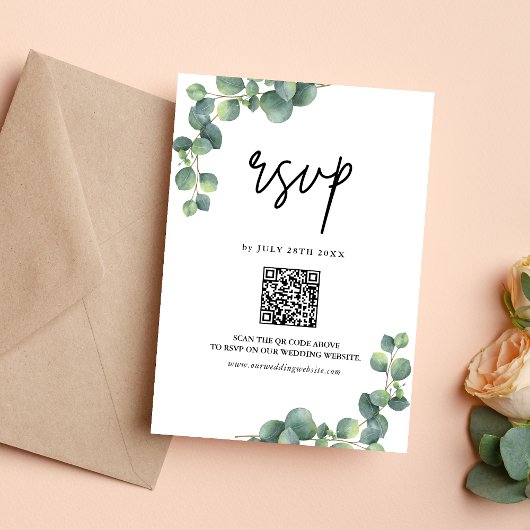 Cartons Réponse Code QR Mariage Eucalyptus Rustique