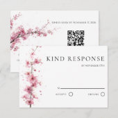 Cartons Réponse Code QR Mariage Fleur de Cerisier Rose Tendre (Devant / Derrière)