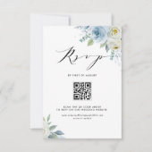 Cartons Réponse Code QR mariage Fleurs Bleues et Blanches Aquarell (Devant)