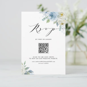 Cartons Réponse Code QR mariage Fleurs Bleues et Blanches Aquarell
