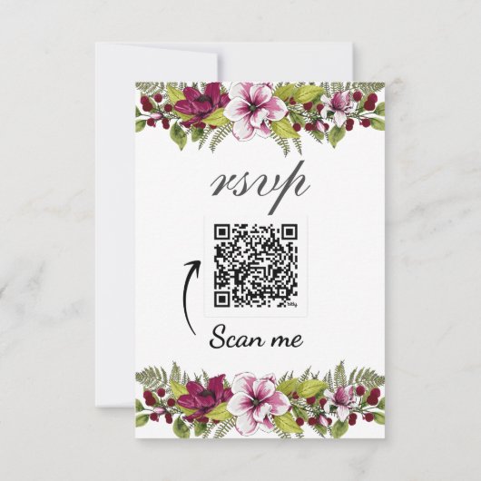 Cartons Réponse Code QR Mariage floral Burgundy élégant (Dos)