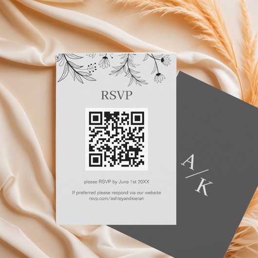 Cartons Réponse Code QR Mariage Floral Élégant