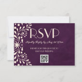 Cartons Réponse code QR mariage floral Talavera prune (Devant)