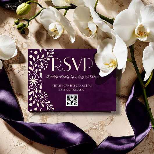 Cartons Réponse code QR mariage floral Talavera prune