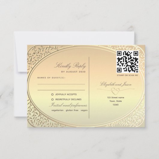 Cartons Réponse Code QR Mariage Gold double fonction (Devant)