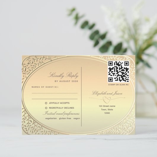 Cartons Réponse Code QR Mariage Gold double fonction (Debout devant)