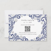 Cartons Réponse Code QR Mariage Hiver Flocons de Neige Navy Argent (Devant)