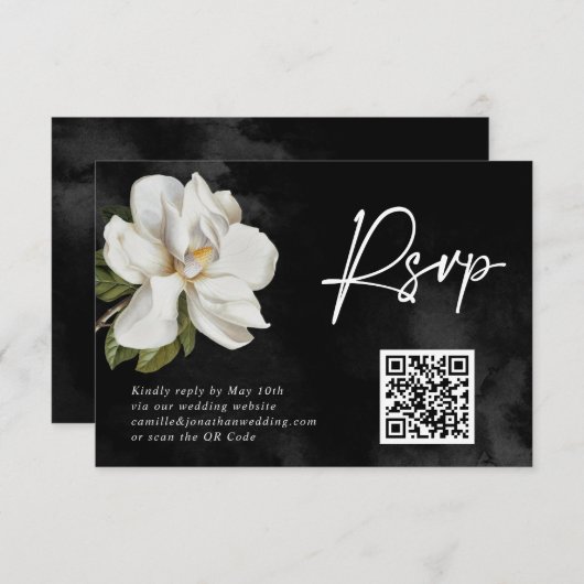 Cartons Réponse Code QR Mariage Magnolia (Devant / Derrière)