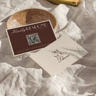 Cartons Réponse Code QR Mariage Marron Chocolat Élégant Argent Anc