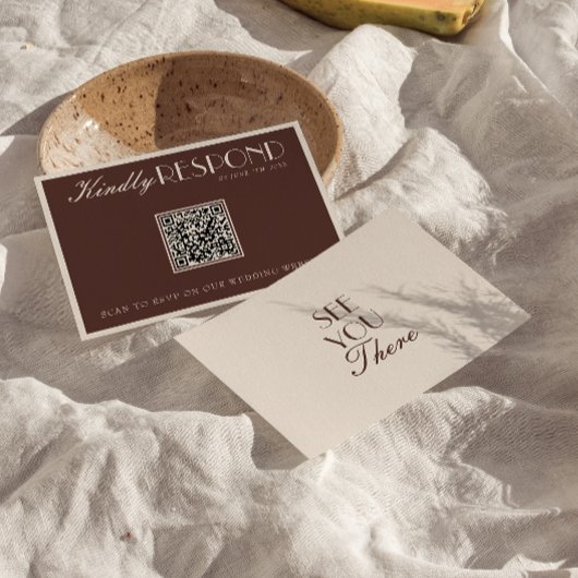 Cartons Réponse Code QR Mariage Marron Chocolat Élégant Argent Anc