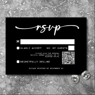 Cartons Réponse Code QR Mariage minimal Black White Script moderne