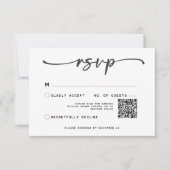 Cartons Réponse Code QR Mariage minimal Black White Script moderne (Devant)